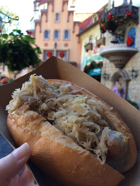 The bratwurst available at Disney's Germany pavilion.