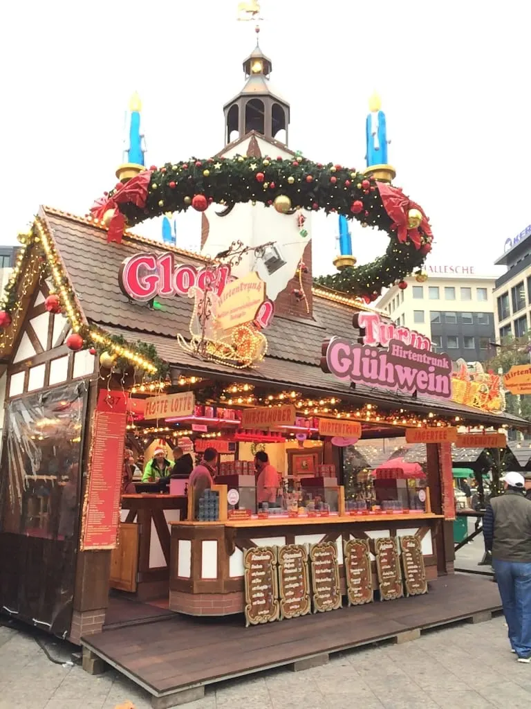 A shop selling gluhwein in Frankfurt, Germany's Christmas market.