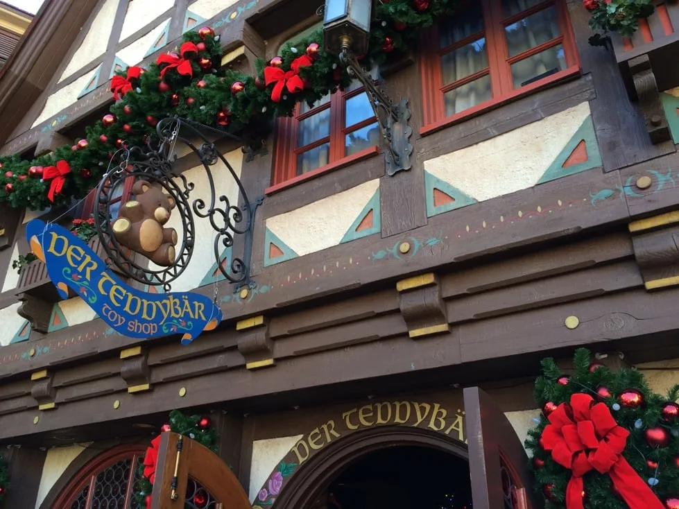 A Teddy Bear store sign in Disney's Germany Pavilion.