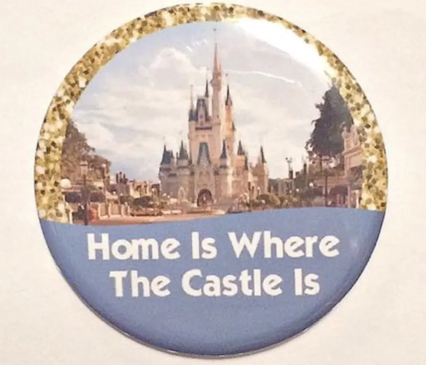Magic Kingdom Cinderella castle with gold glitter button