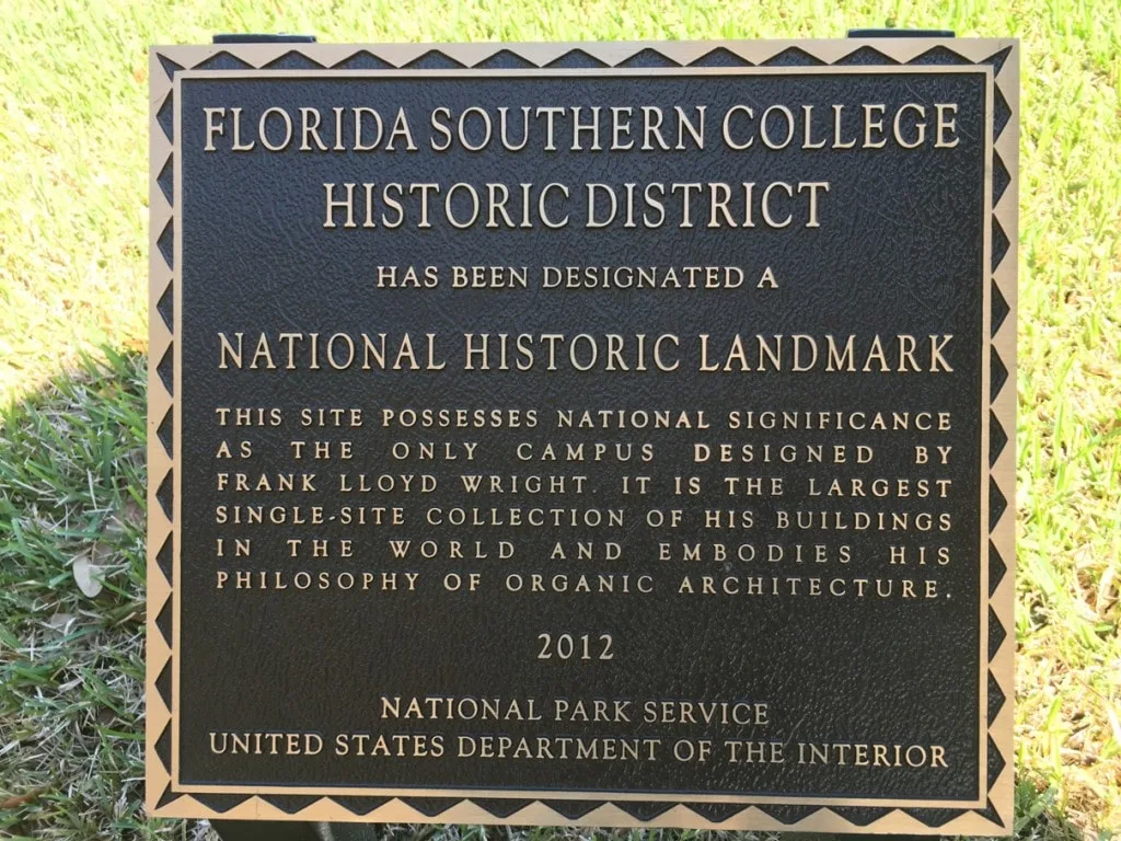 Frank Lloyd Wright Architecture Florida Southern College Campus National Historic Landmark Sign