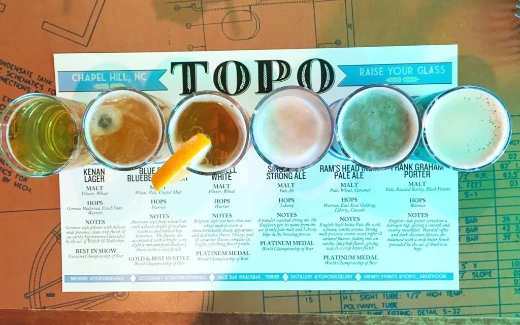 Top of the Hill Restaurant and Brewery Chapel Hill Beer Flight