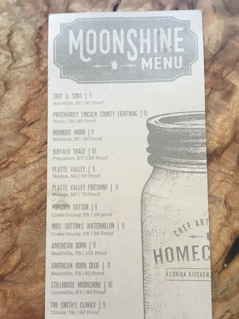 Moonshine Menu