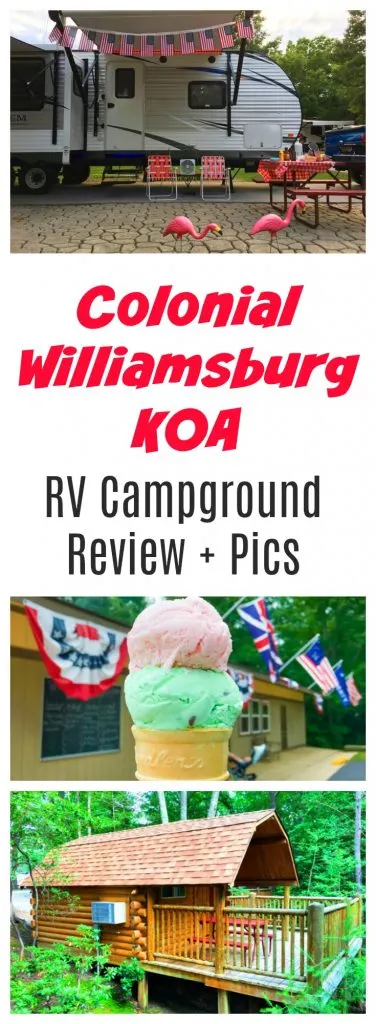 Colonial Williamsburg KOA is the perfect place to stay near Jamestown, Busch Gardens or Yorktown in Virginia. Whether you need an RV campground or want to rent a cabin, yurt or tent campsite, check out all of these pics of the resort and our review.