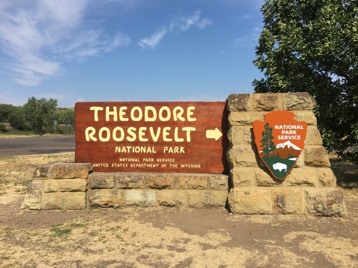 Theodore Roosevelt National Park sign at entrance 