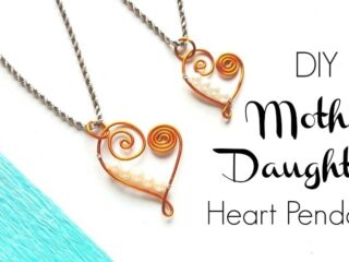 Gold wire heart pendants matching mother daughter necklaces with pearl beads