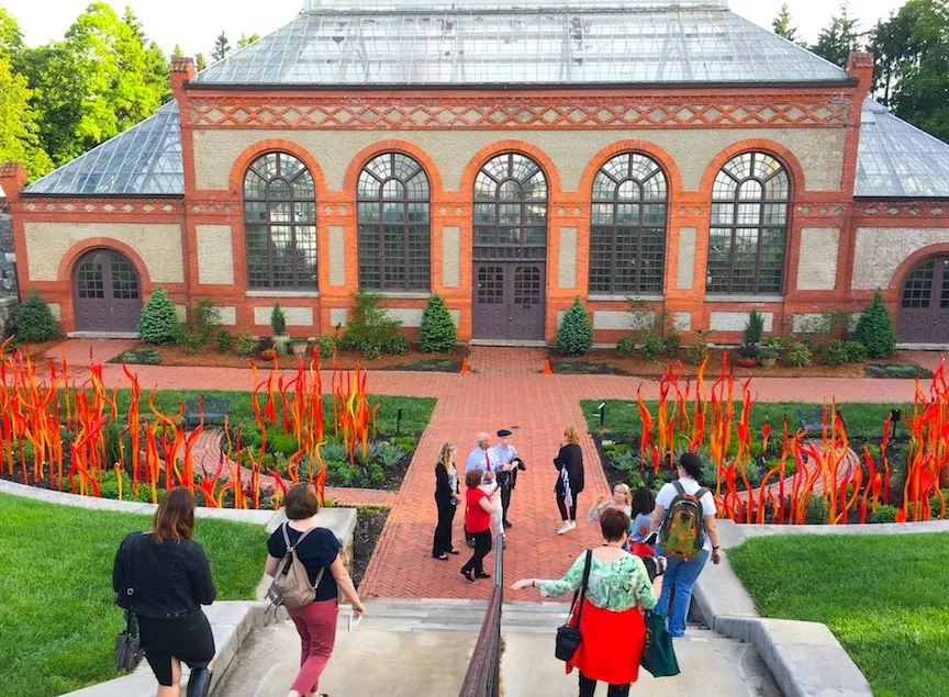 Biltmore Conservatory with Chihuly red reeds glass sculptures