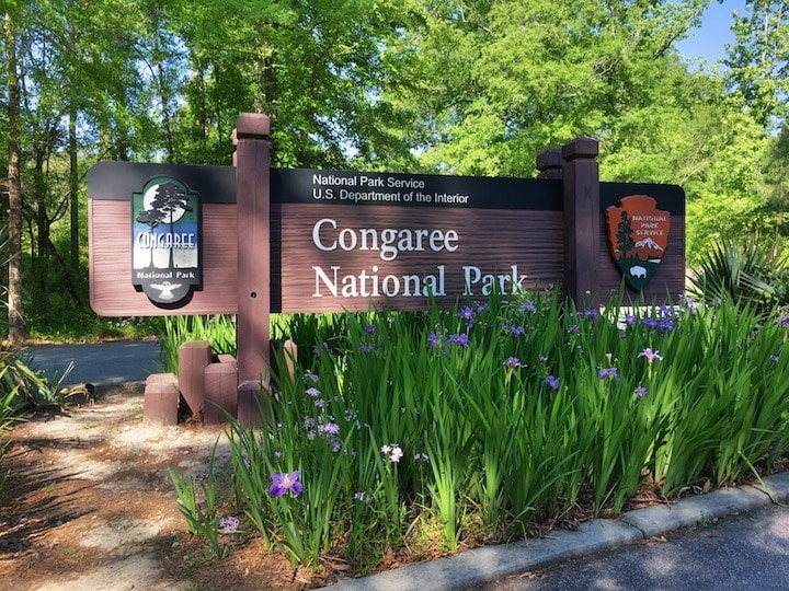 wooden entrance sign for Congaree national park south carolina