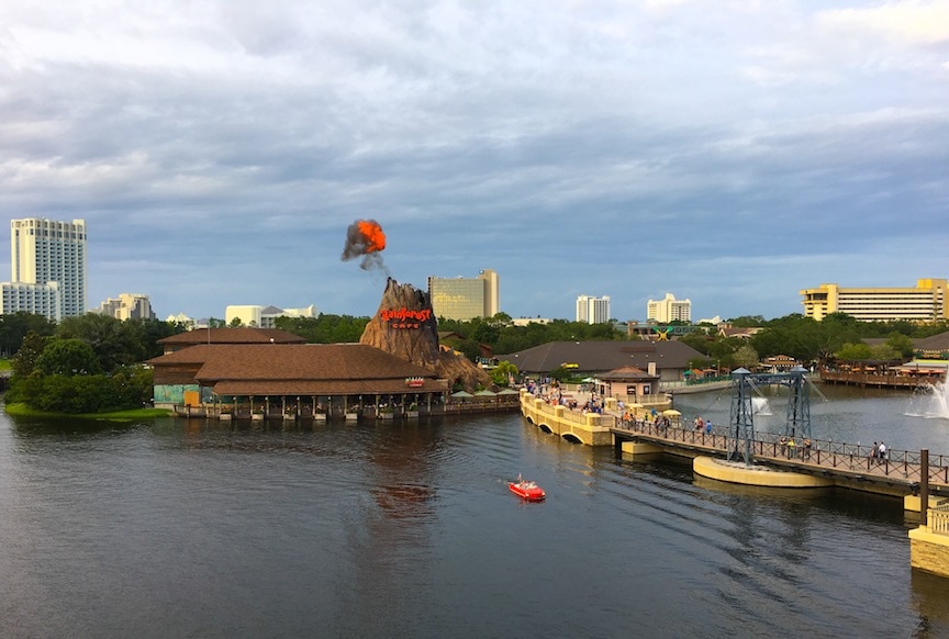 view of downtown Disney springs in orlando at paddlefish restaurant