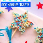 patriotic red white and blue Rice Krispies star shaped treats on a stick