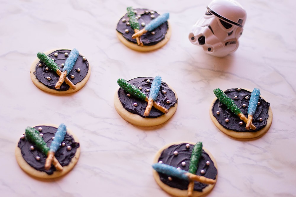 Star Wars Cookies Recipe with Light Sabers made from pretzel sticks