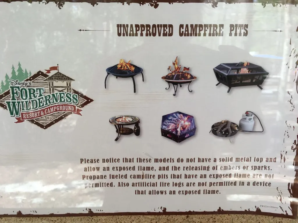 campfire pits signs at fort wilderness campground