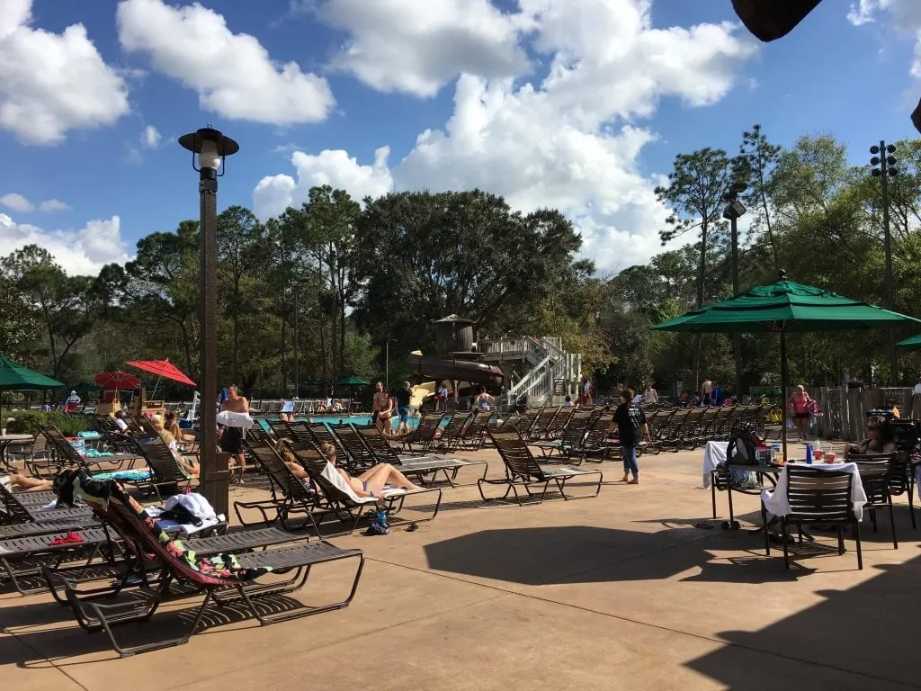 pool chairs by pool at Disneys Fort Wilderness Campground