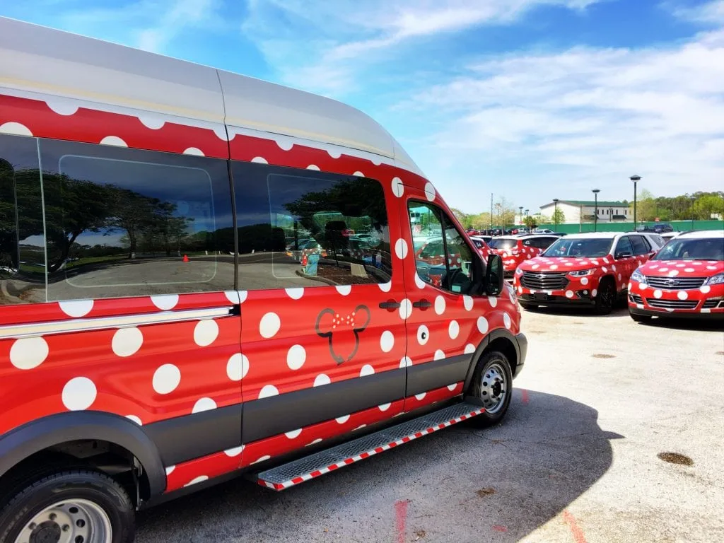 van painted red with white polka dots Disney Transportation