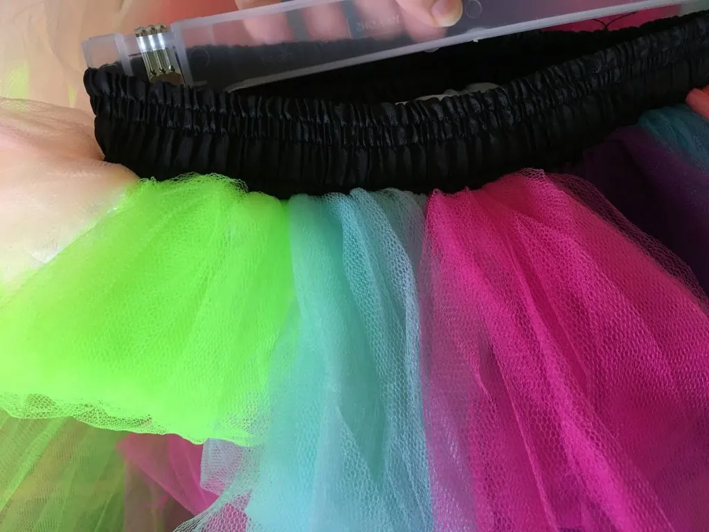 rainbow tulle skirt with black waistband