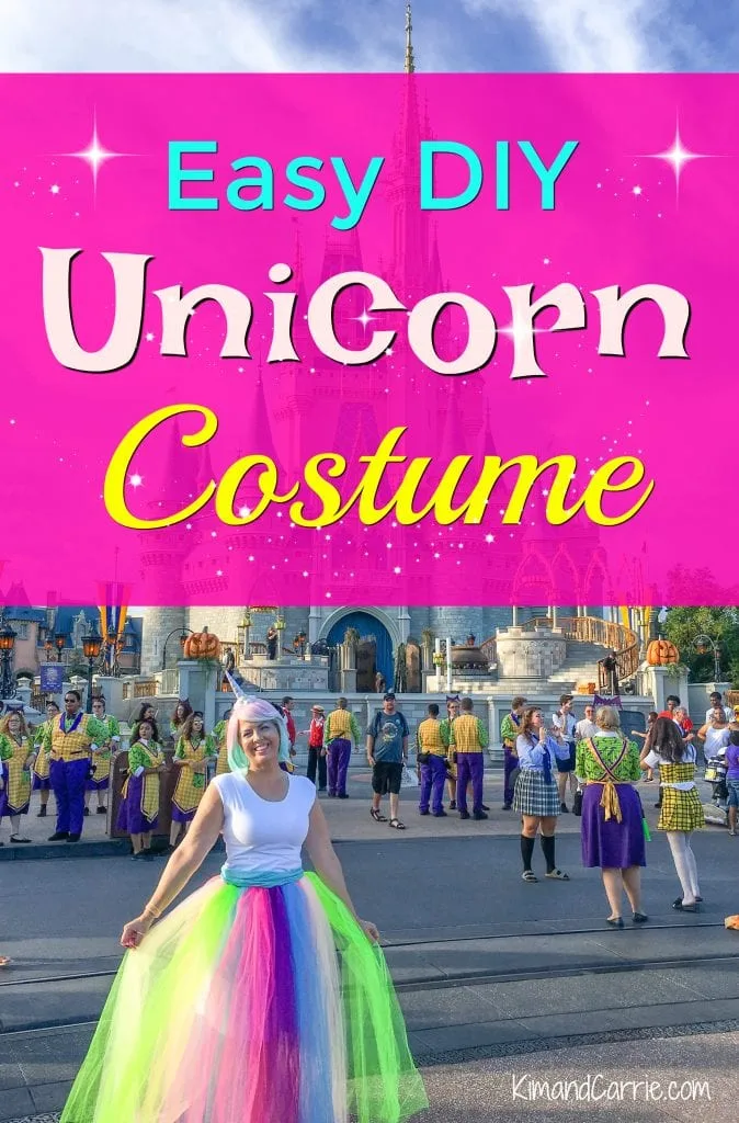 wearing unicorn costume in front of Cinderella Caste at magic Kingdom Disney