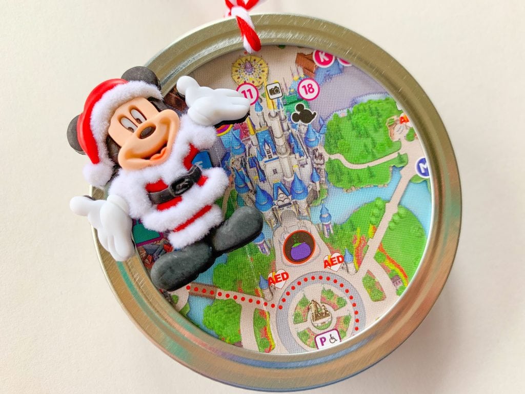 Canning Jar Lid with Disney theme Park Map and Santa Mickey Mouse Button