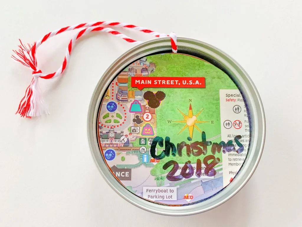 Canning Jar Lid with Disney theme Park Map and Santa Mickey Mouse Button