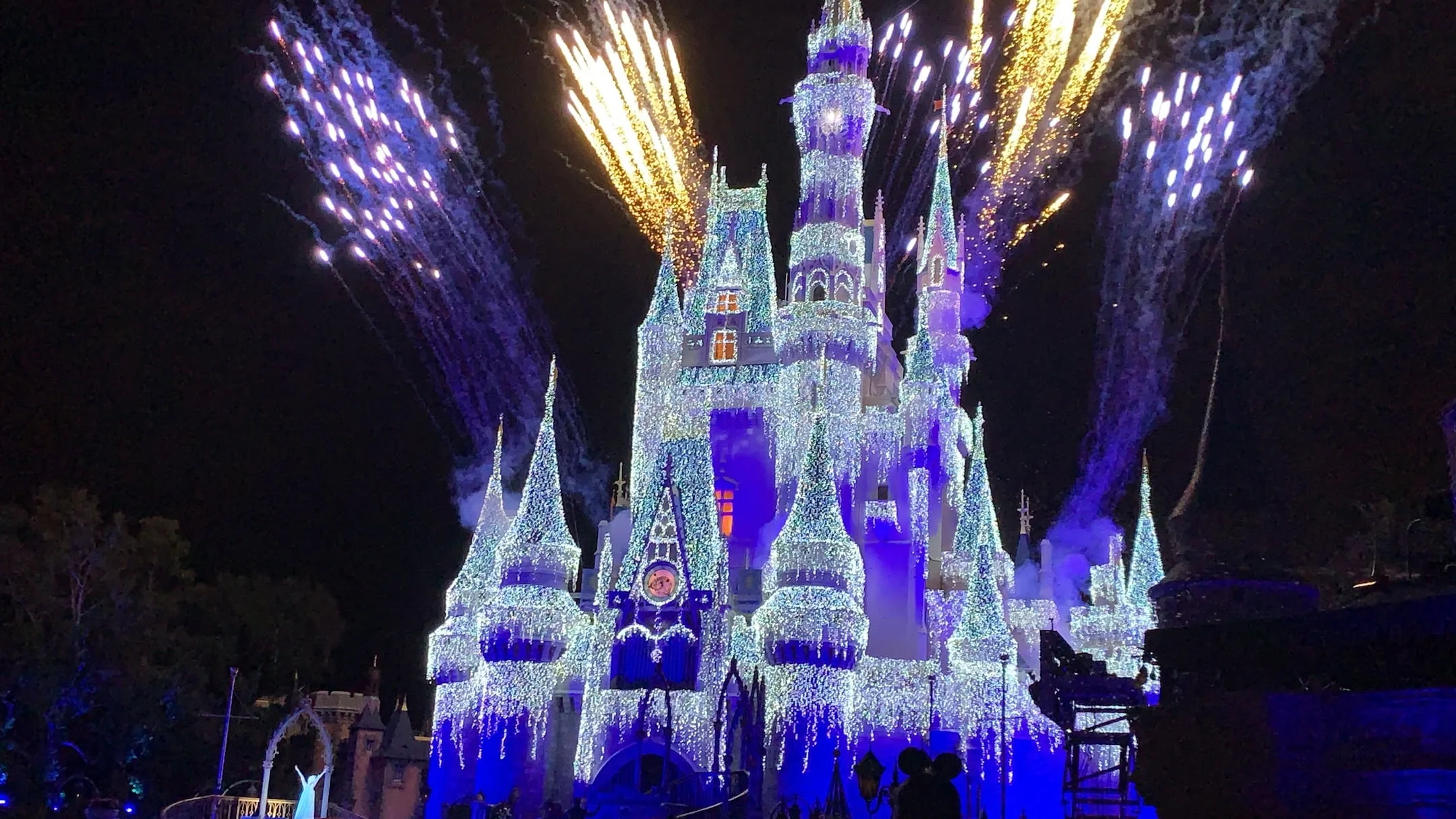 Fireworks Cinderella Castle with Ice Lights Mickey's Very Merry Christmas Party Magic Kingdom