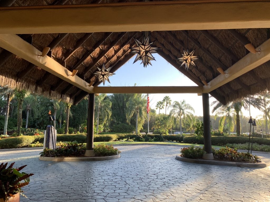 Drop off location for guests under thatched roof at Discovery Cove Orlando 