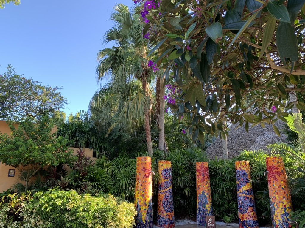 outdoor showers in tropical setting