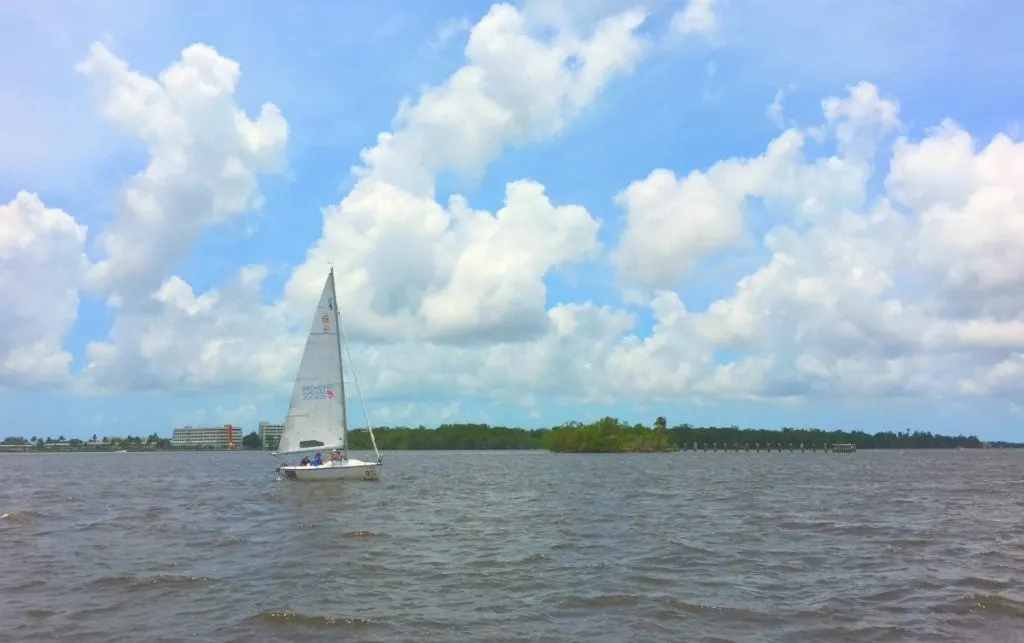 Offshore Sailing School Boat on water near Westin Cape Coral