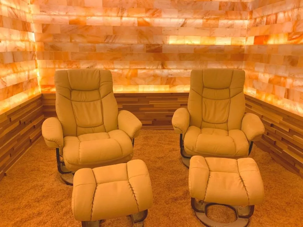 two lounge chairs in a salt room Waldorf Astoria Orlando halotherapy