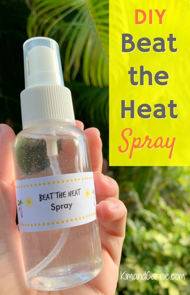 bottle of beat the heat spray against palm trees