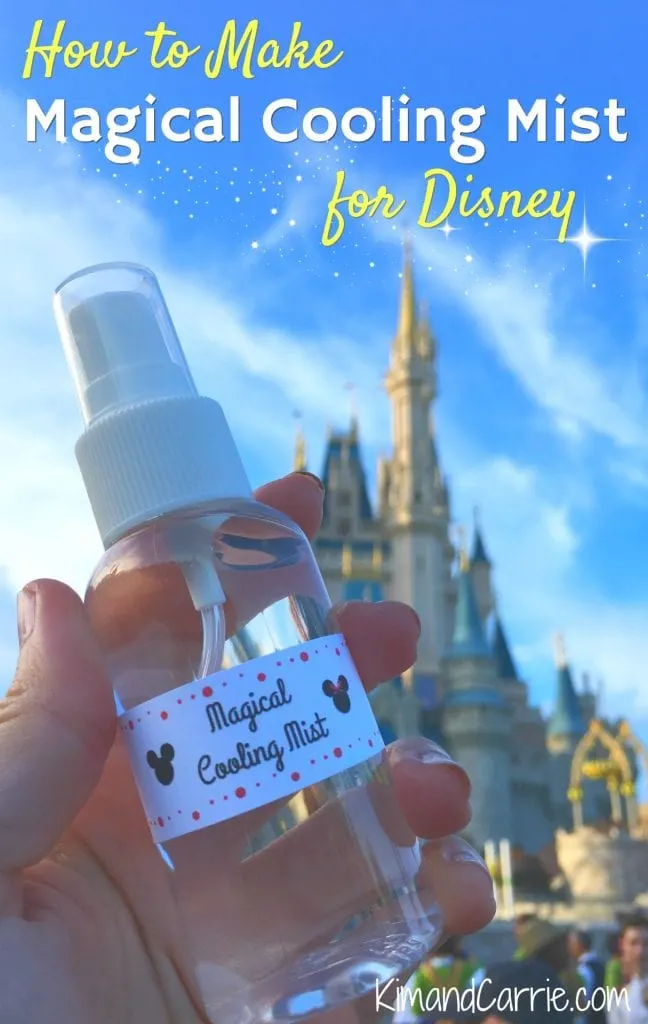 Magical Cooling Mist spray bottle in front of Cinderella Castle