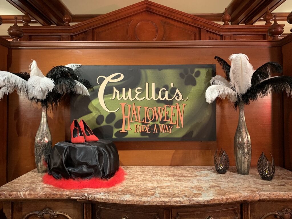 Cruellas Halloween Hideaway Party Sign at Magic Kingdom