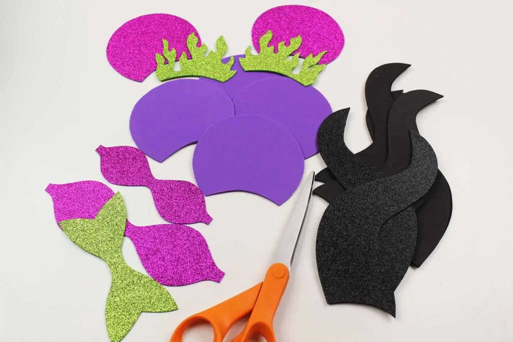 foam pieces cut out for maleficent mouse ears headband