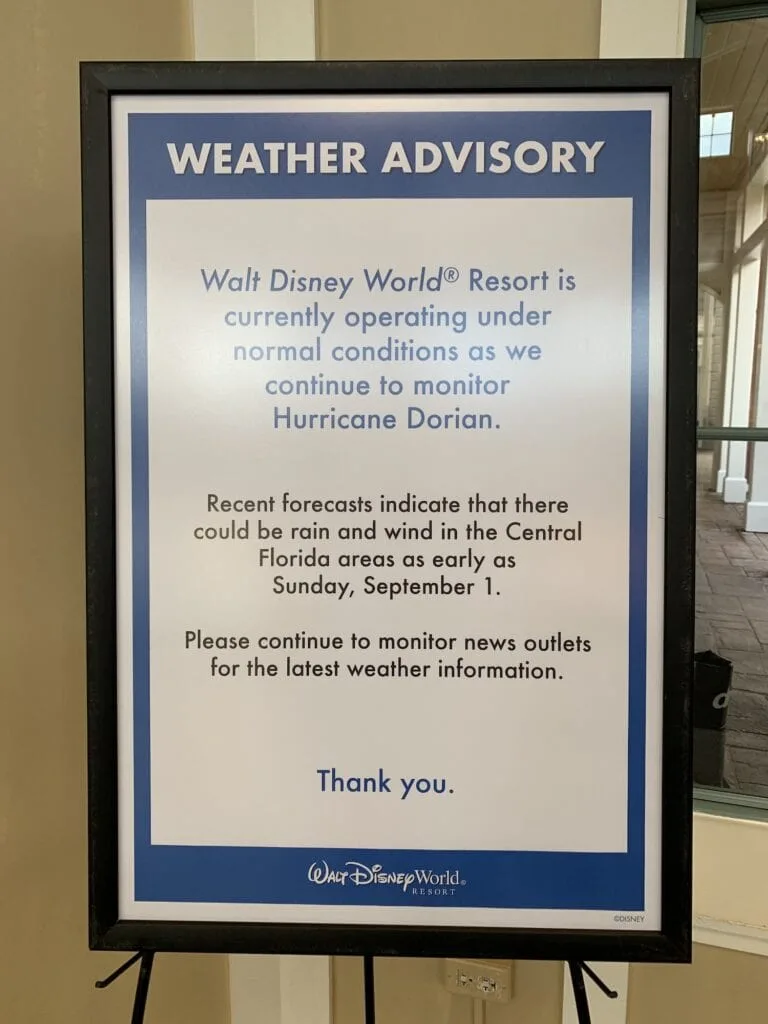 hurricane weather advisory for Disney World hotel