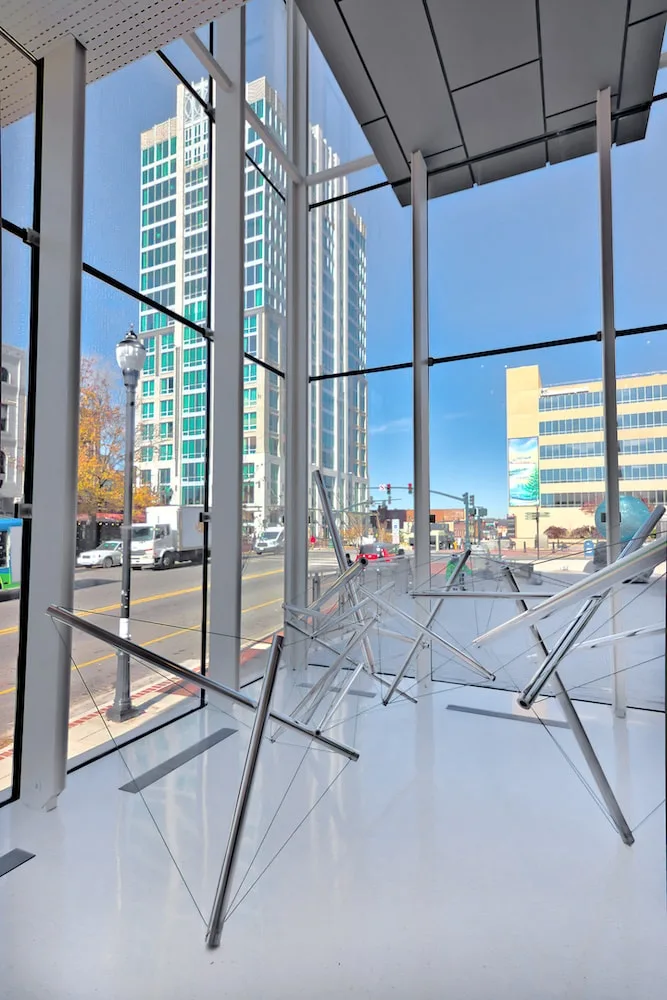 asheville art museum sculptures in front of glass windows