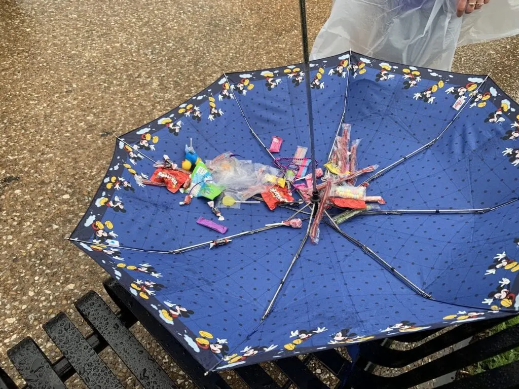 upside down umbrella with candy