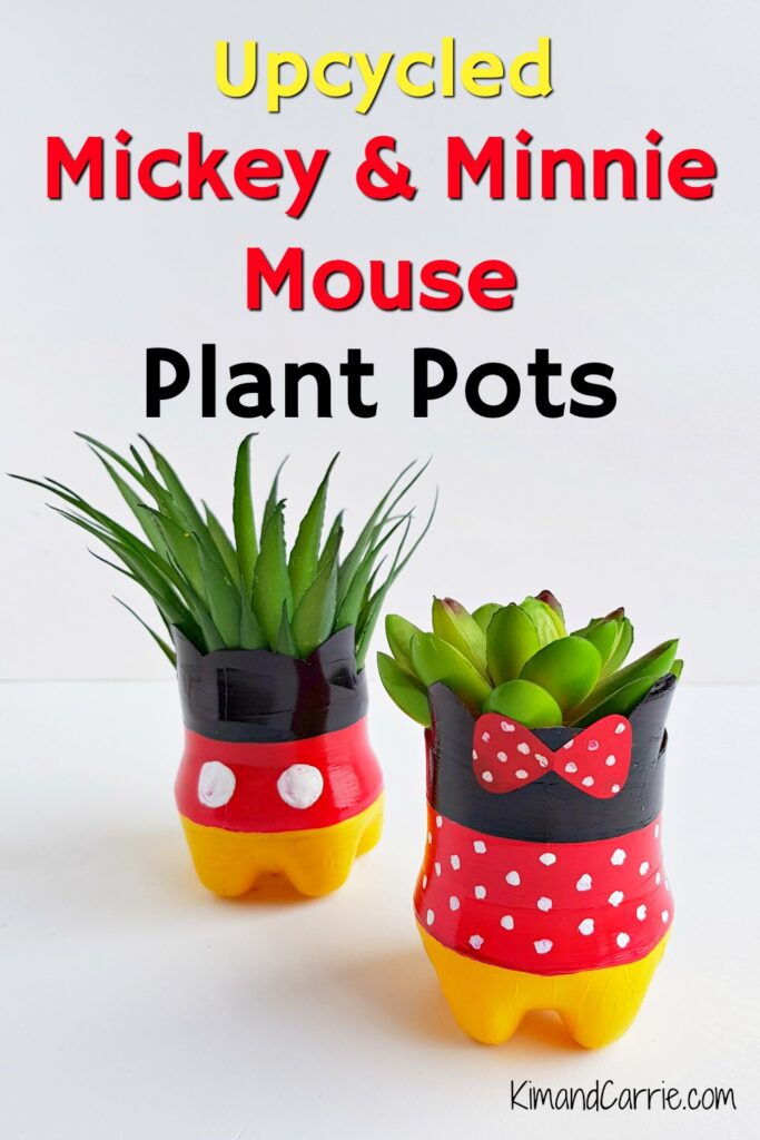 upcycling plastic bottles Mickey Mouse succulent pot