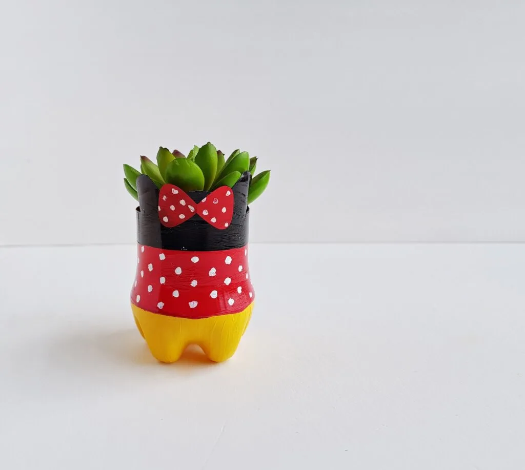 Minnie Mouse flower pot with succulent upcycled plastic water bottle