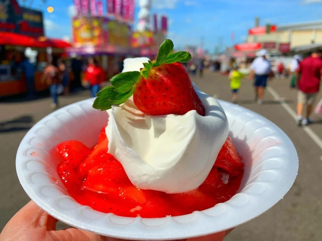 strawberry shortcake in styrofoam bowl at Florida strawberry festival