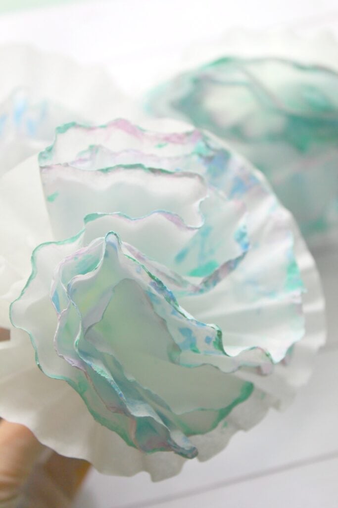 fluffing coffee filters covered with paint