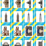 National landmarks on matching game pieces