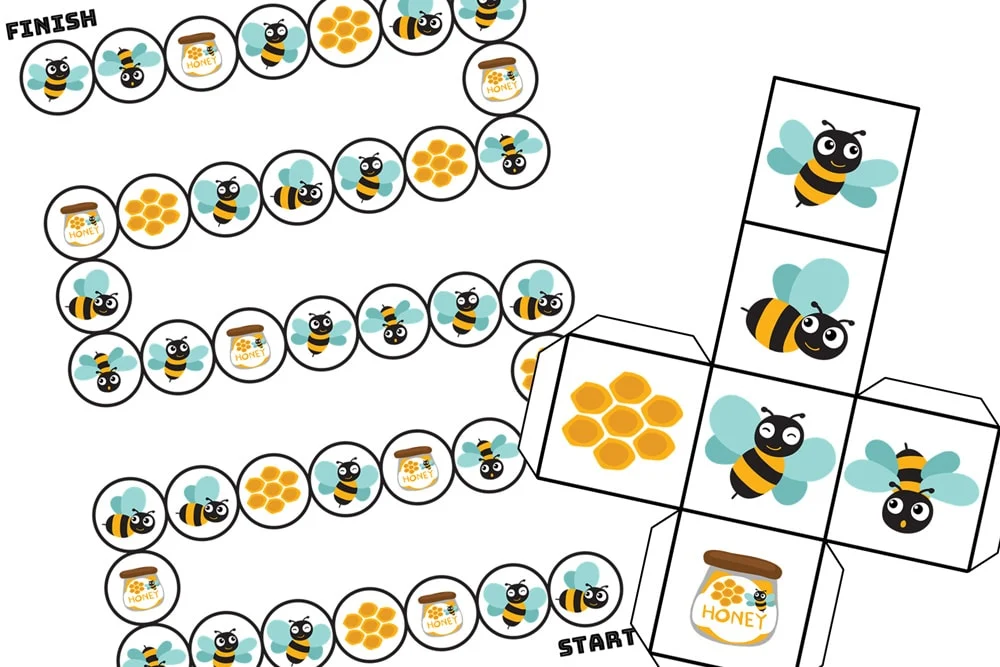 printable board game with honey bees 