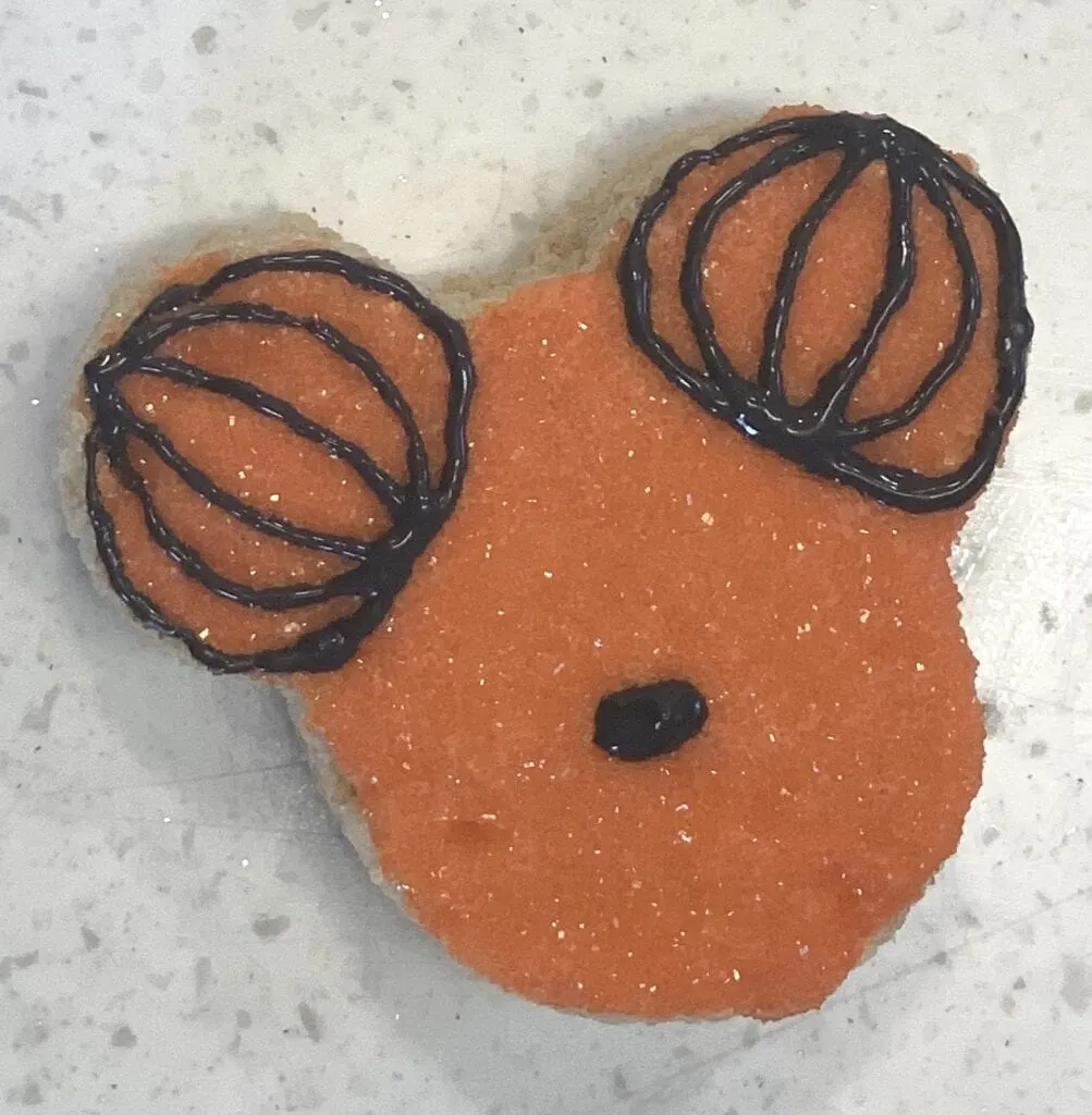 black icing nose on Mickey Mouse treat