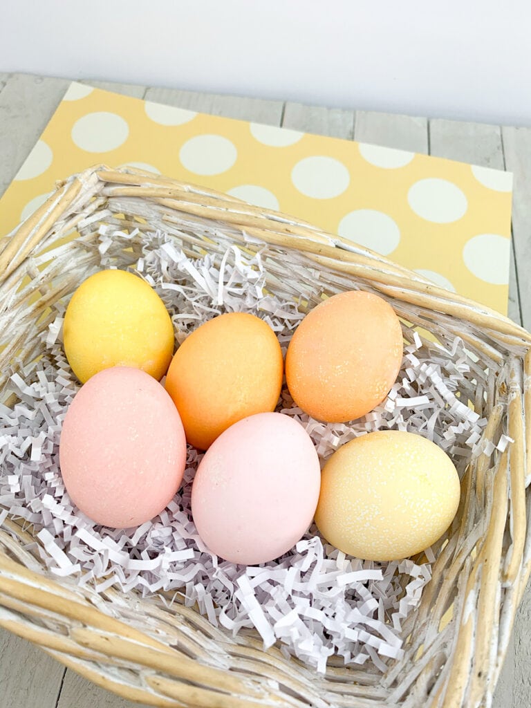 Easter Eggs dyed With Kool Aid in wicker basket