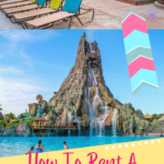volcano at universal orlando water park and lounge chairs and cabanas