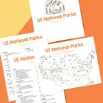 printable us national parks map and bucket list on orange background