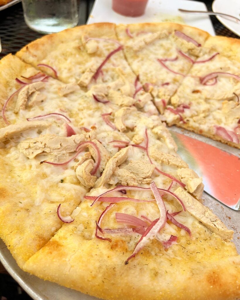 vegan meat pizza with onions