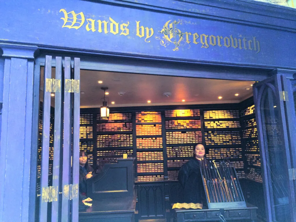 entrance of wands by gregorovitch wand shop at Harry Potter land