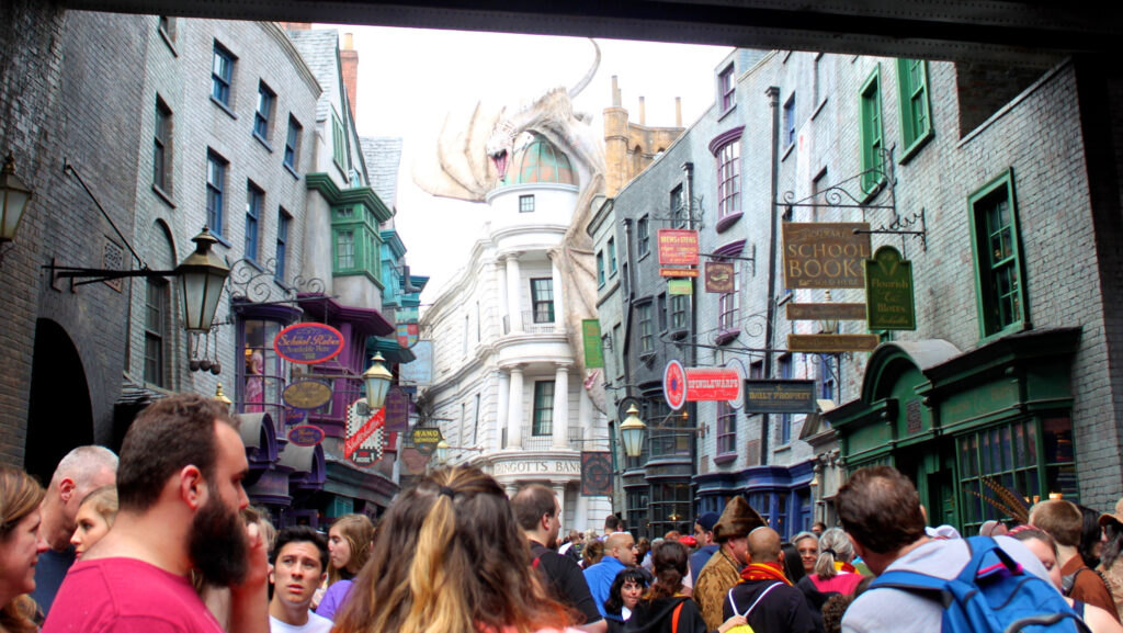 large crowds in Harry Potter world Universal Studios