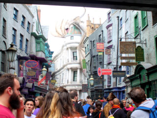 large crowds in Harry Potter world Universal Studios