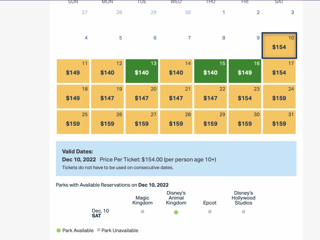 screenshot of Disney World ticket prices at sams club