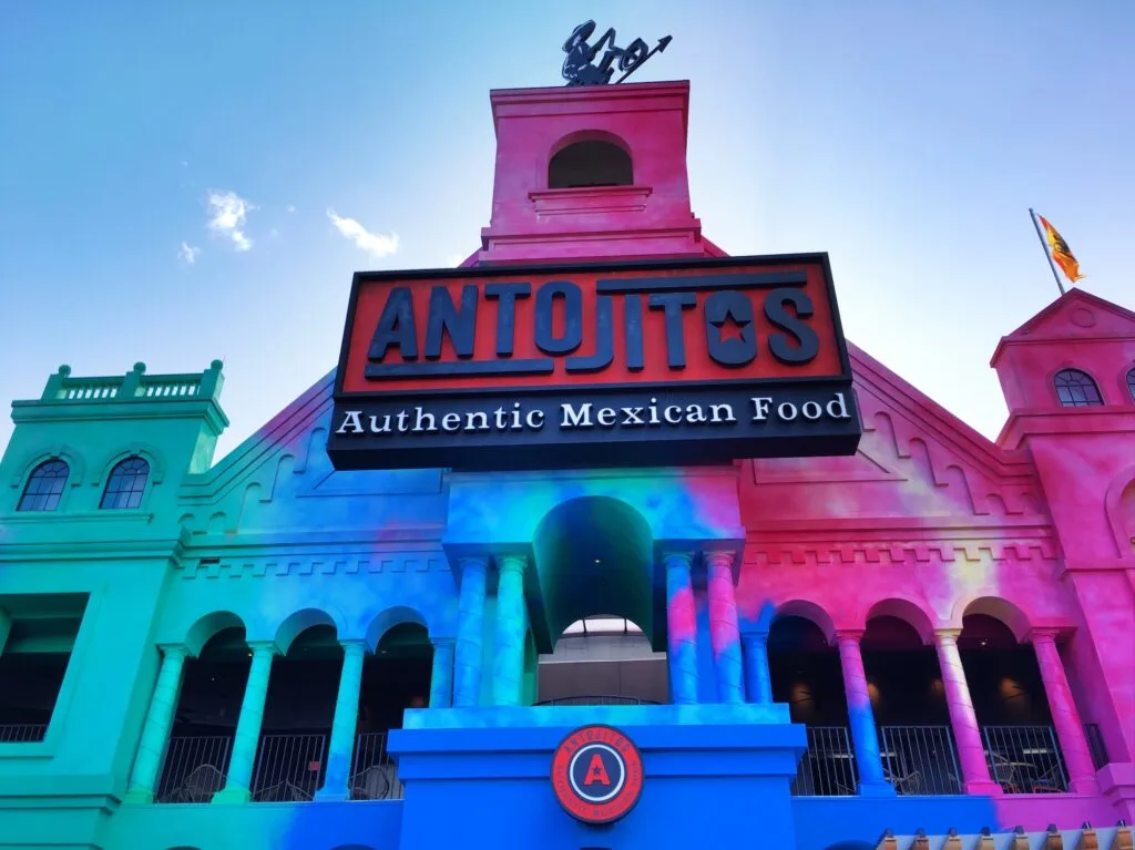 colorful exterior of antojitos Mexican restaurant at universal city walk